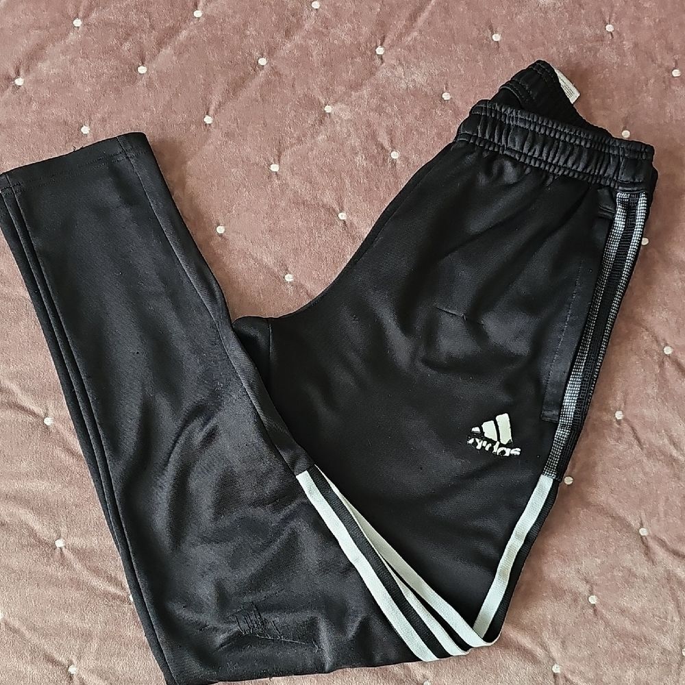 Adidas Youth Black Jogger Sweatpants Size S Athletic Pants White Stripe EUC